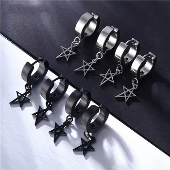 Mados naujų titano plienas apvalus auskarai vyrų pervėrė auskarai kryžiaus penkerių-pažymėjo žvaigždutė geometrinis pakabukas auskarai karšto pardavimo