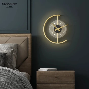Modernus Sieninis Laikrodis Lempa Kambarį Miegamojo Lovos Eilėje Loft Aukso Išskirtinį Akrilo Namų Projektavimas Patalpų Apdailos Šviesos