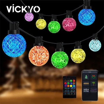Vickyo G40 Kristalų String Žibintai Pritemdomi RGBIC Nuotolinio Valdymo IP65 Vandeniui Lauko Styginių Šviesos Sodo Kalėdinis vakarėlis