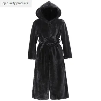 2020 Nauja, Moterų Žiemos Kailio Striukė Ilgai Gobtuvu Varčias, Purus Kailis Vintage Juodas Seksualus Dirbtiniais Kailiais Išorinis Šiltas Plius Dydis Outwear AC236