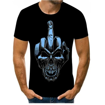 2021 m. Vasarą Naujas Vyrų Kaukolės T-shirt Punk Stiliaus Piršto Kaukolė 3d marškinėliai vyriški 3d Hip-Hop Top Spausdinti Punisher Kaukolė T-shirt