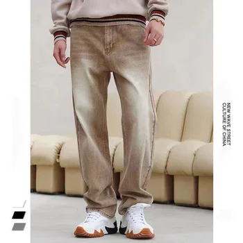 2022 Vyrų Streetwear Mados Atsitiktinis Kelnės Retro Stiliaus darbo drabužiai Populiarus Džinsai Hip-Hop Stilius Laisvas Rudos Spalvos Kelnės S-3XL