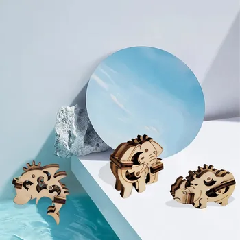 3D medinio trimatės dėlionės, žaislų mini gyvūnų ornamentais 3 rinkinius DIY rankų darbo kūrybinės amatų
