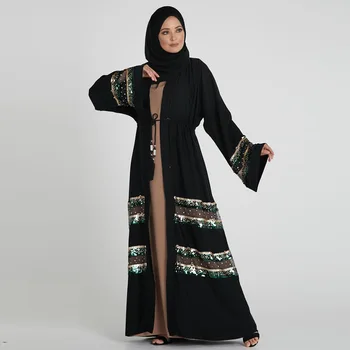 Atidaryti Abaja Dubajaus Moterų Musulmonų Suknelė, Hijab Blizgančiais Kaftan turkijos Drabužių Nėriniai-up Duobute Ilgas Chalatas, Islamas Caftan Marocain Abayas