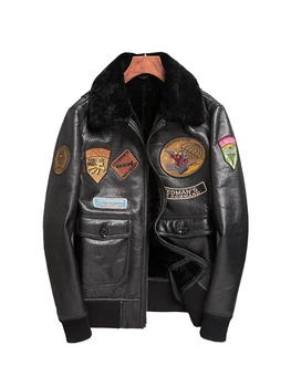 AYUNSUE Originali Avių Shearling Jacket Vyrų Motociklininkų Švarkai Mens Žiemos Paltai Išsiuvinėti Skrydžio Drabužius Hommes Veste LXR790