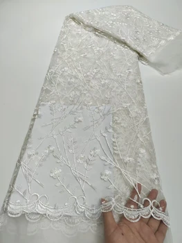 Balta Prancūziška Vestuvinė Suknelė, Net Nėrinių Tiulio Nėrinių Siuvinėjimo Tinklelio Audinio Gėlių Dizaino, Siuvimo Audiniai