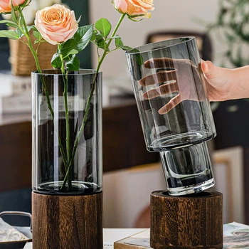 Dasar Kayu Dekorasi Vas Sederhana dan Kreatif Kaca Oro tumbuh Bunga Ruang Tamu Meja Makan Rangkaian Bunga