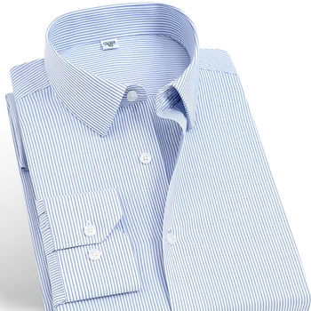 Dryžuotas medvilnės marškinėliai vyrams ilgomis rankovėmis oficialią dėvėti į darbą profesionalų jaunimo verslo atsitiktinis vyrų colių marškinėliai plonas vasarą