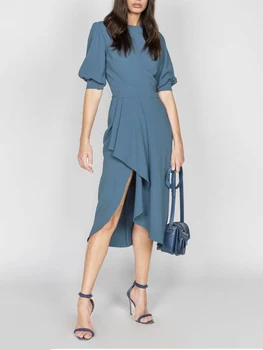 Europos 2022 m. Vasarą pažeidimas Suknelė Moterims Naujo Dizaino Mėlyna Sluoksniuotos Rankovėmis Aukštos Kokybės Mados Elegantiškas Plonas Šalis Suknelės