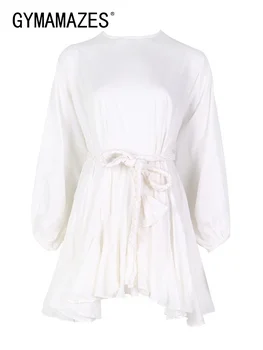 GYMAMAZES Elegantiškas, Kietas Mini Suknelė Moterims Apvalios Kaklo, ilgomis Rankovėmis Aukštos Juosmens Minimalistinės Suknelės Moterų Pavasario Drabužių Mados