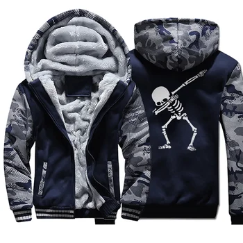 Juokingi Skeletas Camo Hoodies Vyrų Cool Atsitiktinis Užtrauktukas Jacket Mens Žiemos Hip-Hop Vilnos Hoodie Harajuku Plius Dydis Streetwear