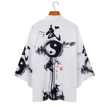 Kinų Stiliaus Balta Striukė Japonijos Megztinis Kimono Vyrai Moterys Vasarą Haori Streetwear Shirt Spausdinti Haori Yukata V2010