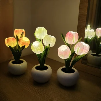 LED Tulpių Naktį Šviesos Namuose Dekoratyvinių Gėlių Naktiniai staleliai, Lempa Romantiška Šviesa Kambario Apdaila Žibintai Miegamasis Žibintai Namų