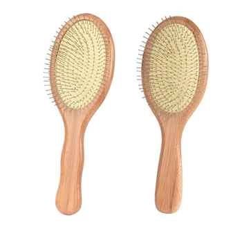 Mediniai Plieno Adata Plaukų Šepetys Pin Hairbrush Galvos Masažas Pagerinti Plaukų Sveikatos Medienos Irklas Medžiaga Šukos