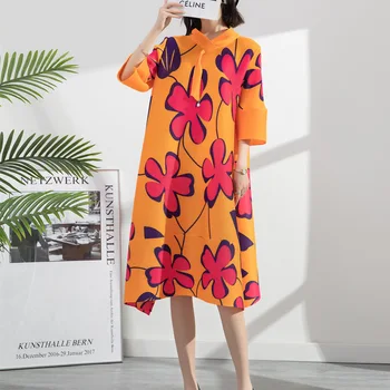 Moterų Miyake plisuotos suknelė 2022 m. pavasario ir vasaros naujų mados spausdinimo prarasti didelio dydžio temperamentas riebalų MM moterų suknelė