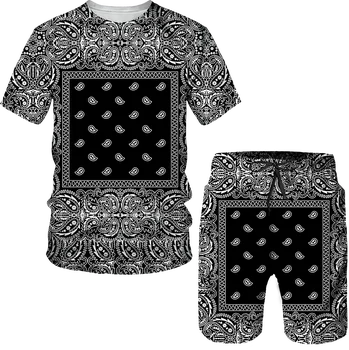 Naujas 3D Atspausdintas T-marškinėliai ir Šortai Bandana Modelis Vasaros vyriški Laisvalaikio Sporto Kostiumas Tracksuit Vyrai, Plius dydis S-7XL