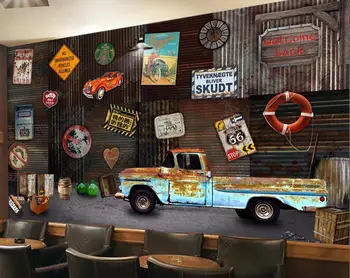 pritaikytas freskos foto tapetai, 3d Retro vintage automobilis surūdijęs alavo fono sienos, namų dekoro kambarį tapetai sienos 3d