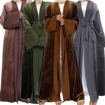 Rudenį, Žiemą Aksomo Moterų Musulmonų Turkija Open Cardigan Maxi Suknelė Dubajus Abaja Islamo Kaftan Arabų Islamo Drabužių Eid Ramadanas
