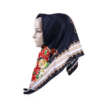 Rudenį, Žiemą Satino Aikštėje Hijab Rusijos Spausdinimo Musulmonų Šalikas Hijab Gėlių Retro Stiliaus Islamas Šalikas/Šalikai Šalikas Rankų Darbo Garbanoti