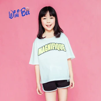 T-Shirt Vaikų Drabužių Mezgimo Tee trumpomis Rankovėmis Viršūnes Mergaitėms, Drabužiai Paaugliams Baltas 3D Siuvinėjimo Raštą TShirt8-16Y