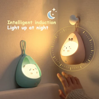 Triušis/Kačiukas Žmogaus Indukcijos Naktį LED Lemputė USB Įkrovimo Silikono Animacinių filmų Dekoratyvinis Stalo Lempos Miegamajame, Gyvenamasis Kambarys