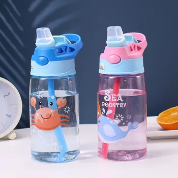 Vaikai Vandens Butelis Su Šiaudų Plastikinių Maisto kokybės Virdulys Mielas Gyvūnų Gerti Taurės Kūrybos Patogu Duckbill Gėrimo Butelis Vaikai BPA Free