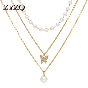 ZYZQ Mados Kūrybos Trijų-in-one Pakabukas Drugelis Karoliai Moterų prancūzijos Paprasta Imitacija, Perlų Karoliai Fine Jewelry
