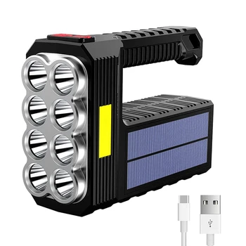 Įkrovimo 8 LED Kišeninis Saulės Žibintuvėlis Su COB Sidelight, Aukštus Liumenų 3 Rūšių Prožektorius, Lengvas Akiratyje