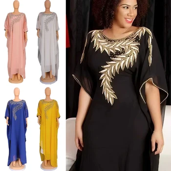 Šifono Deimantų Caftan Dress Afrikos Suknelės Moterims 2022 Tradicinių Nigerija Lady Abaja Musulman Boubou Skraiste Femme Drabužiai