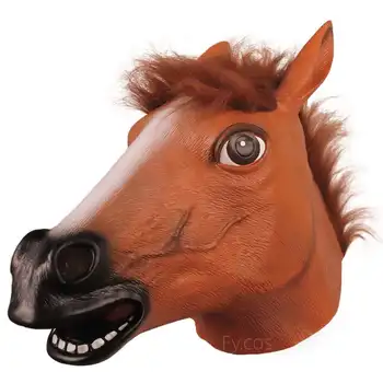 Žirgo Galvos Kaukė Arklio Kauke juokinga latekso kaukė Ruda Žirgo Galvos Gyvūnų Masque Naujovė Helovinas Kostiumas šalis rekvizitai kalėdų